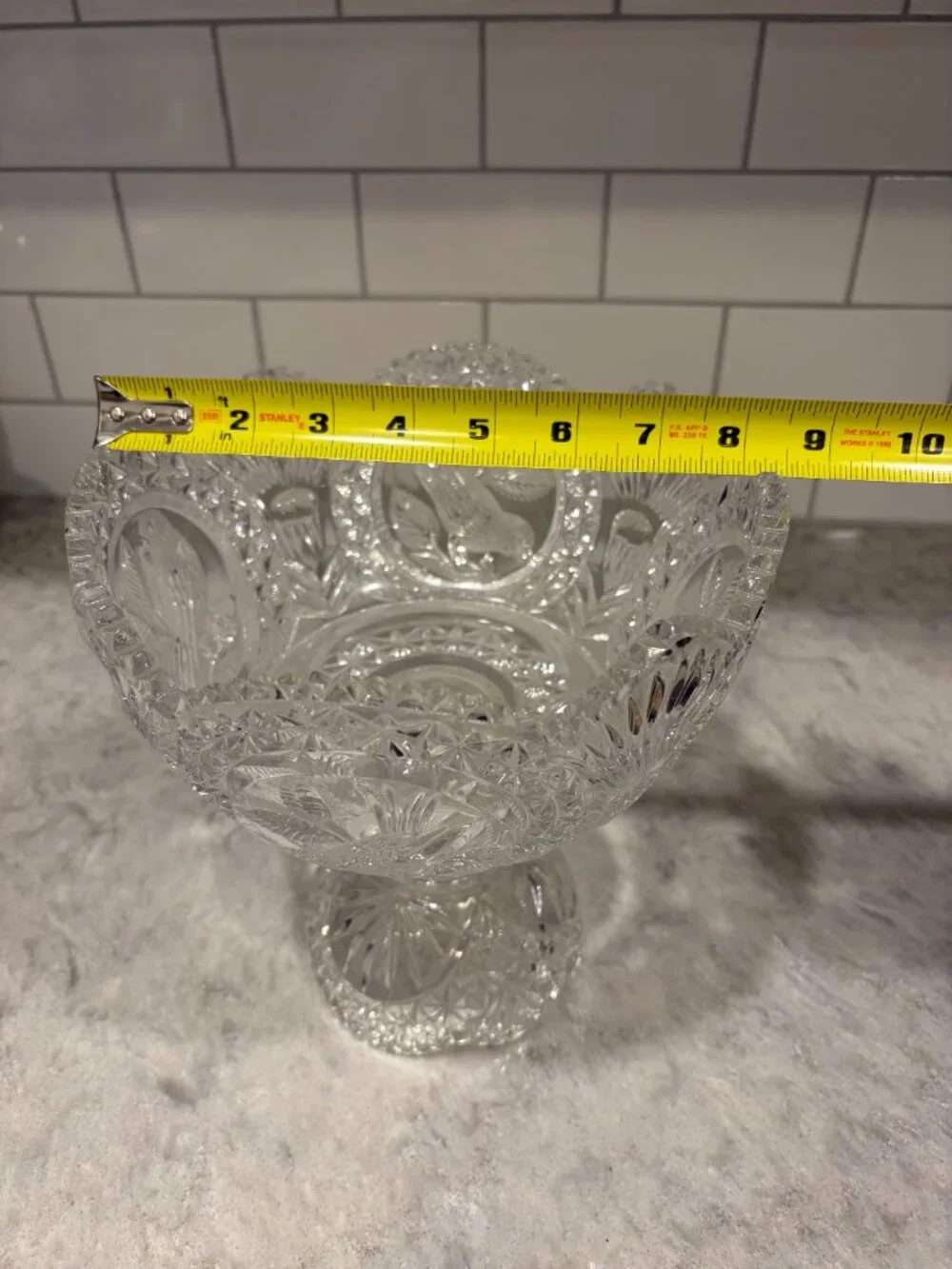 HOFBAUER Byrdes German Crystal Compote Bowl Etched Birds